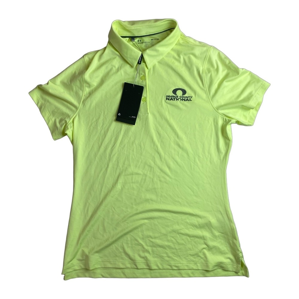 Under Armour HeatGear Fitted Polo Golf Small Orange County National Fluorescent